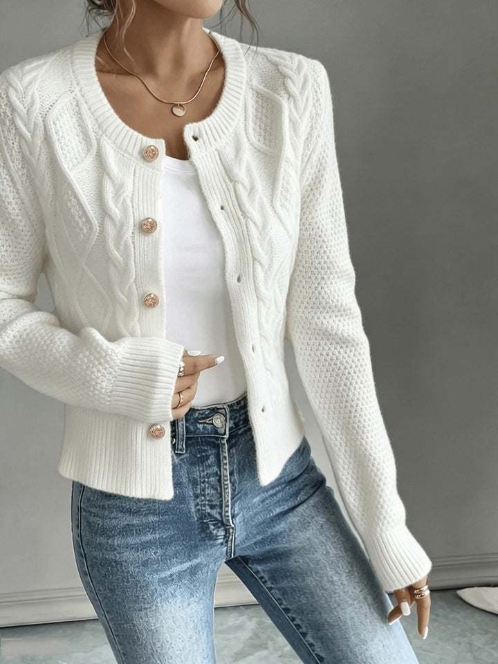 Yolanda™ | Women's Cable Knit Cropped Cardigan with Round Neck
