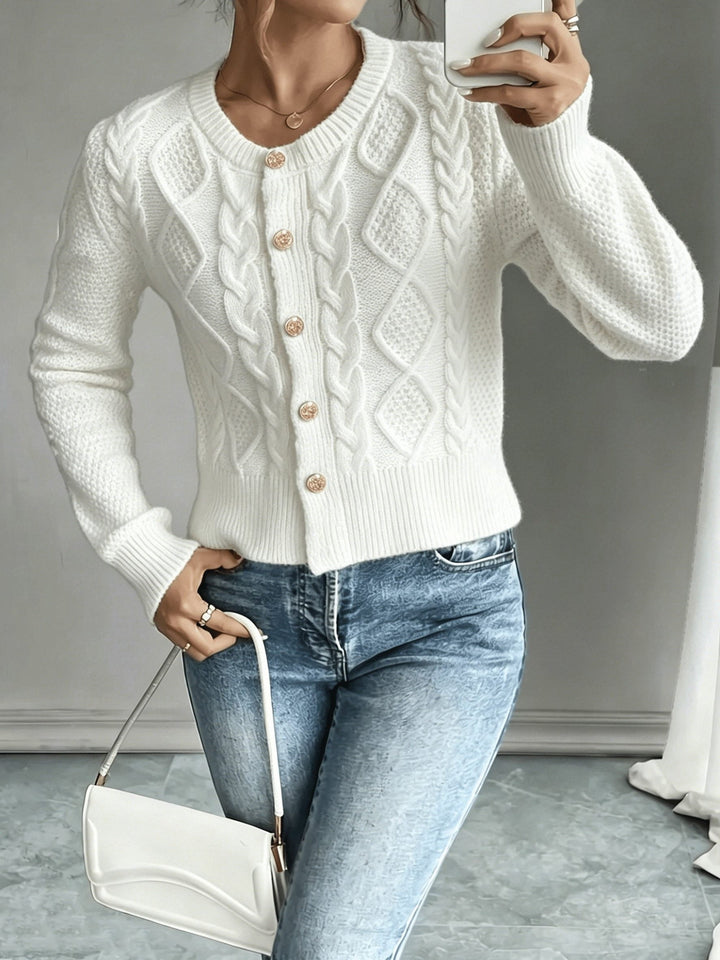 Yolanda™ | Women's Cable Knit Cropped Cardigan with Round Neck