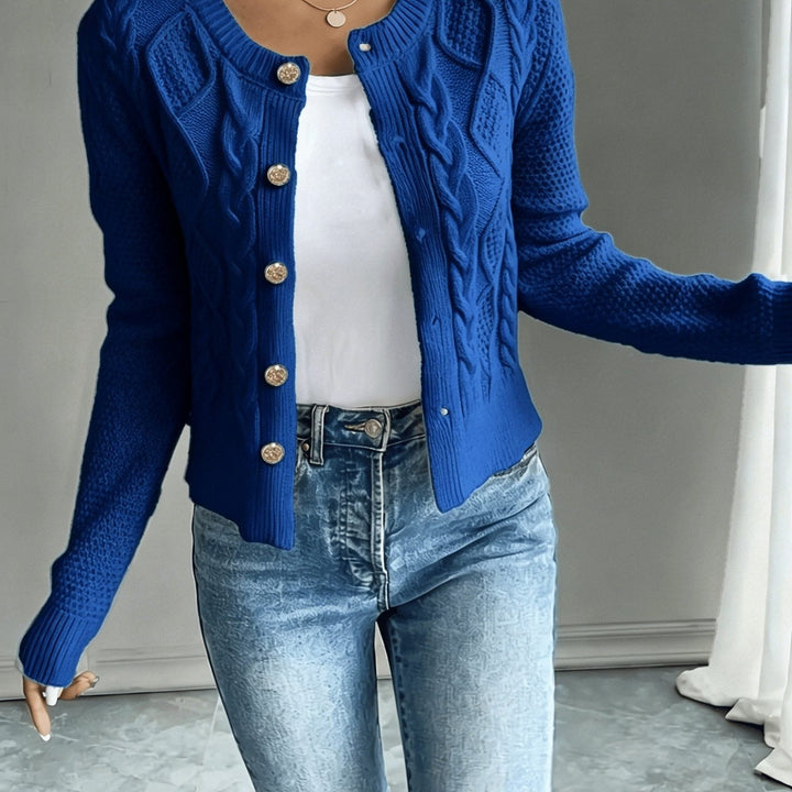 Yolanda™ | Women's Cable Knit Cropped Cardigan with Round Neck