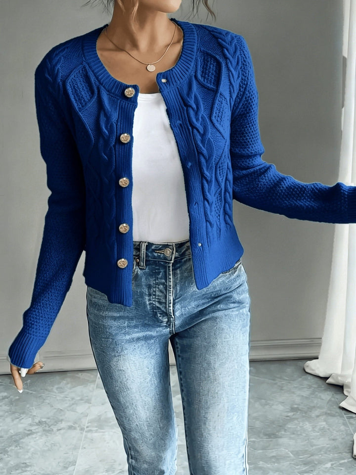 Yolanda™ | Women's Cable Knit Cropped Cardigan with Round Neck
