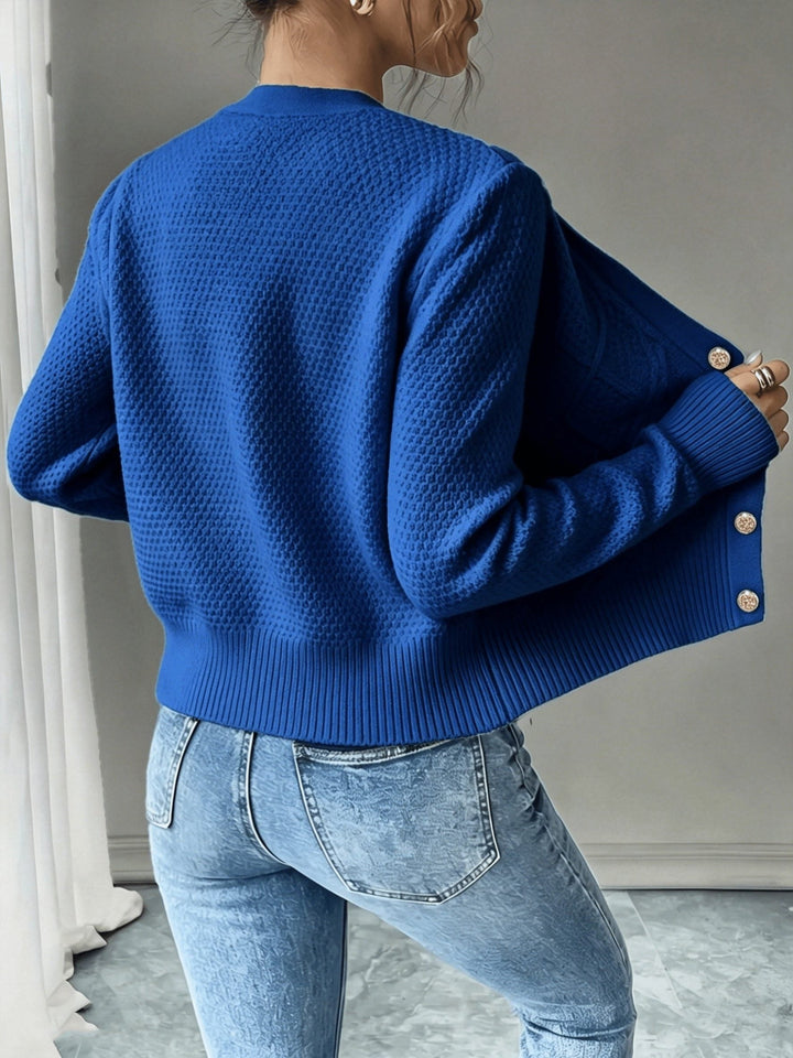Yolanda™ | Women's Cable Knit Cropped Cardigan with Round Neck
