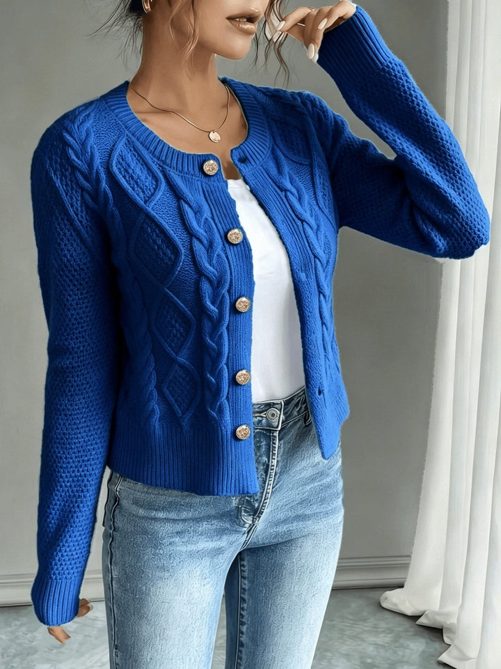 Yolanda™ | Women's Cable Knit Cropped Cardigan with Round Neck