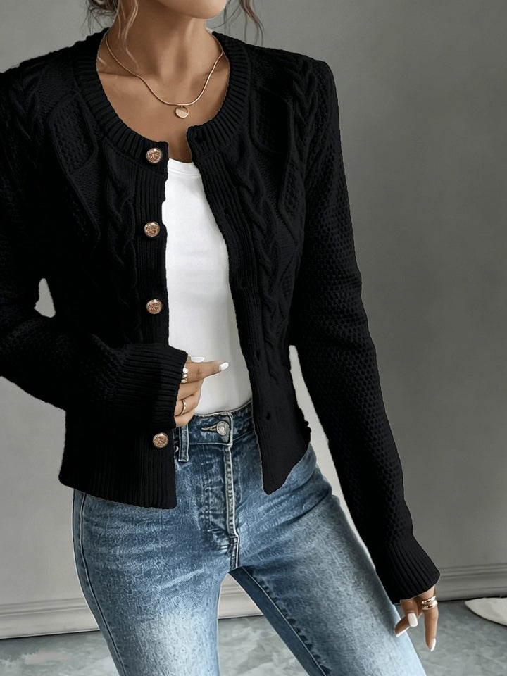 Yolanda™ | Women's Cable Knit Cropped Cardigan with Round Neck