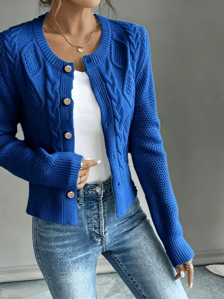 Yolanda™ | Women's Cable Knit Cropped Cardigan with Round Neck