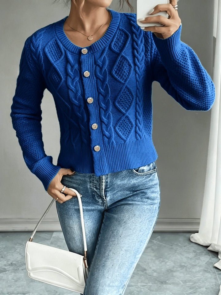 Yolanda™ | Women's Cable Knit Cropped Cardigan with Round Neck