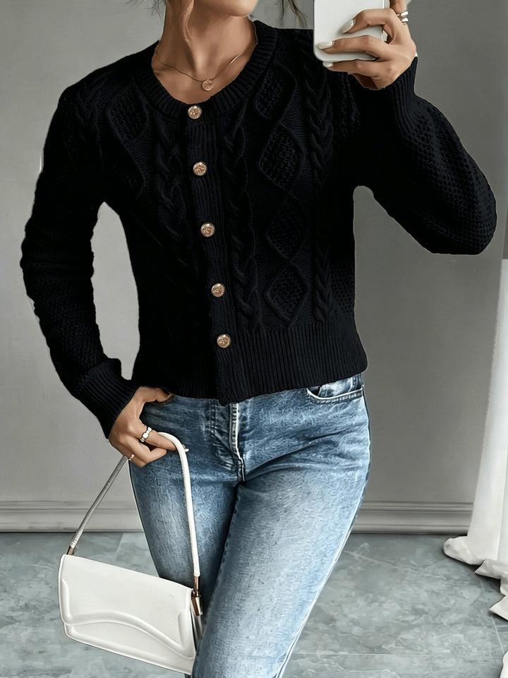 Yolanda™ | Women's Cable Knit Cropped Cardigan with Round Neck