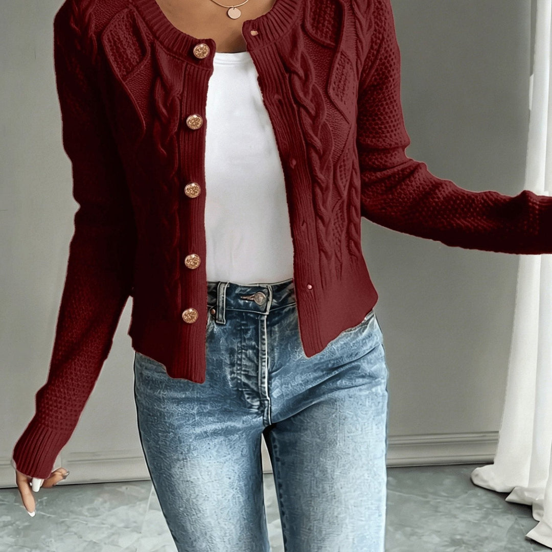Yolanda™ | Women's Cable Knit Cropped Cardigan with Round Neck