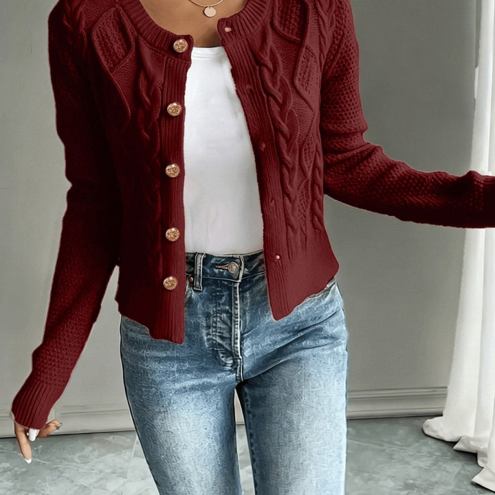 Yolanda™ | Women's Cable Knit Cropped Cardigan with Round Neck