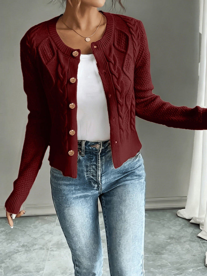 Yolanda™ | Women's Cable Knit Cropped Cardigan with Round Neck