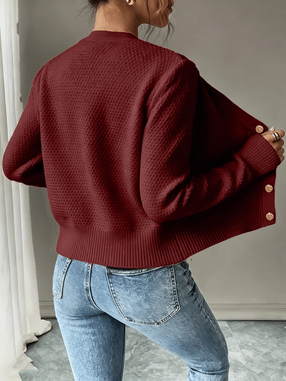 Yolanda™ | Women's Cable Knit Cropped Cardigan with Round Neck