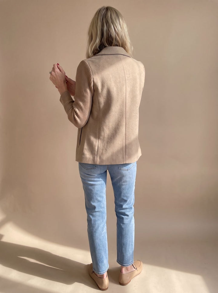 Monique™ | Women's Double Breasted Blazer with Ribbed Knit Sleeves
