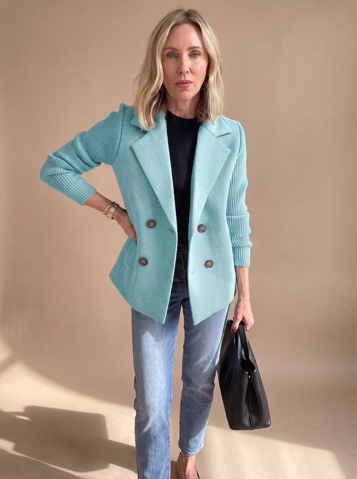 Monique™ | Women's Double Breasted Blazer with Ribbed Knit Sleeves