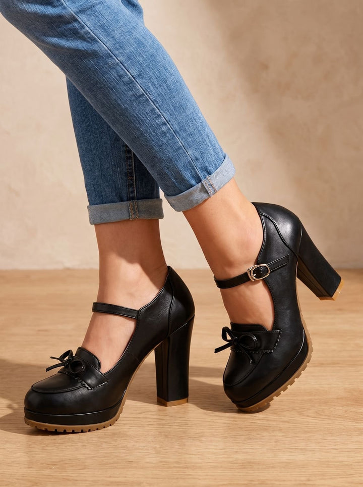 Heloise™ | Women's Mary Jane Platform Pumps with Bow Detail