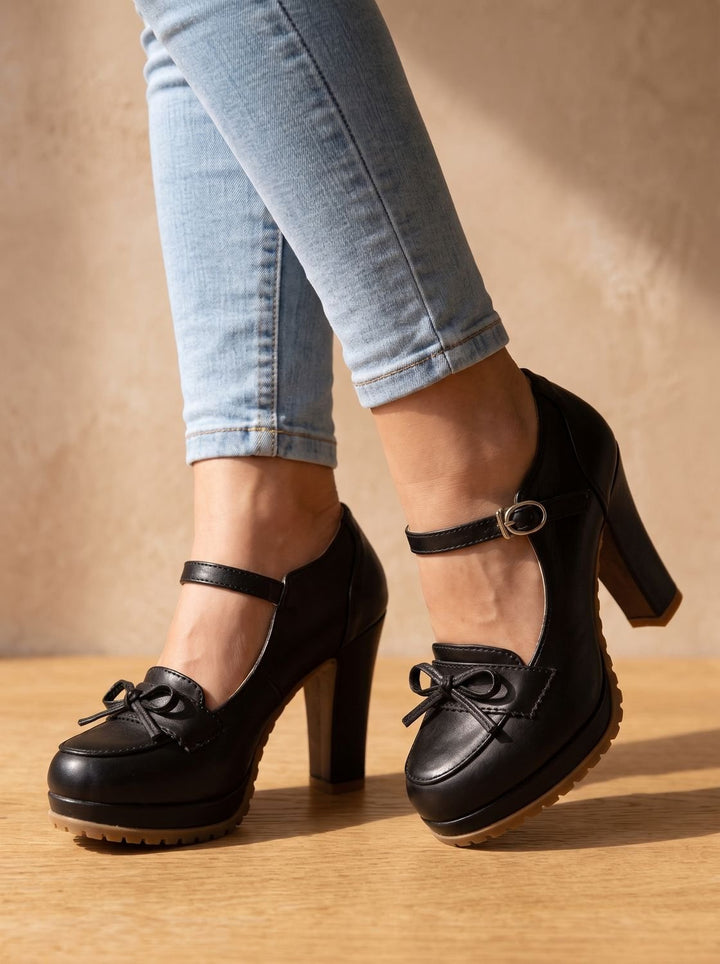 Heloise™ | Women's Mary Jane Platform Pumps with Bow Detail