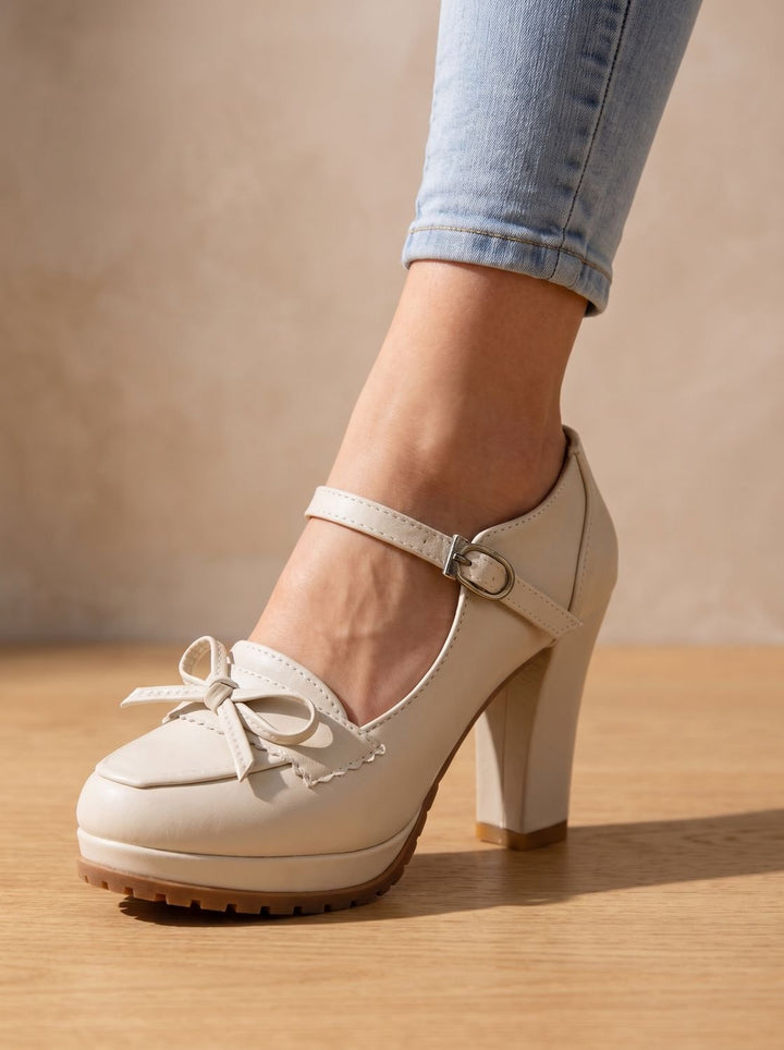 Heloise™ | Women's Mary Jane Platform Pumps with Bow Detail