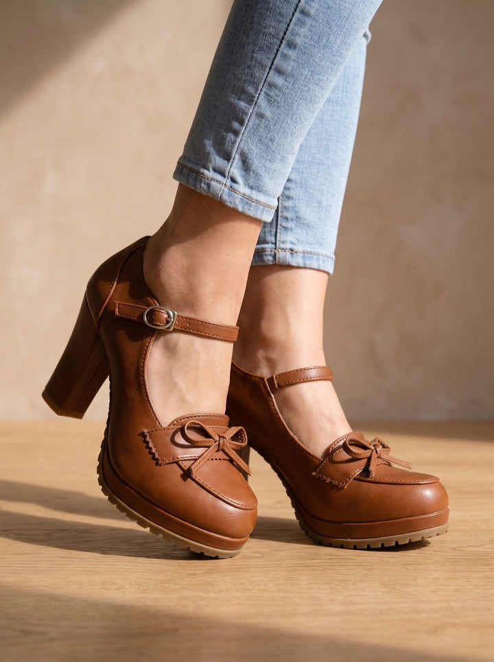 Heloise™ | Women's Mary Jane Platform Pumps with Bow Detail