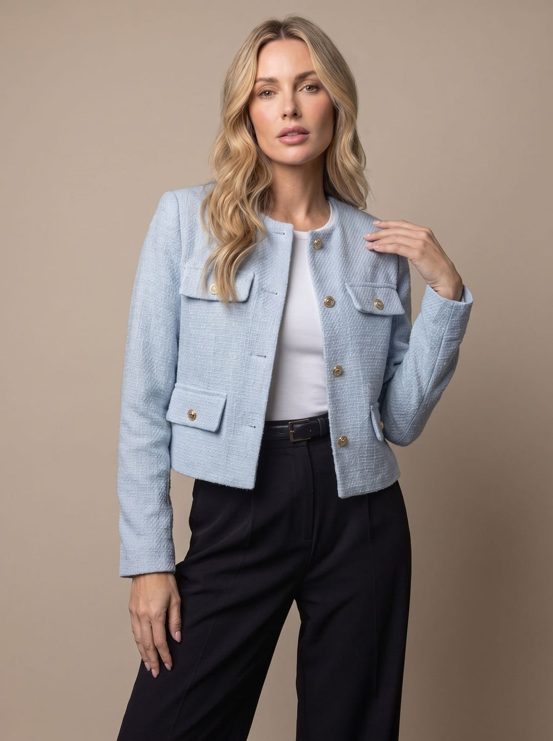 Charline™ | Women's Cropped Tweed Blazer with Gold Buttons