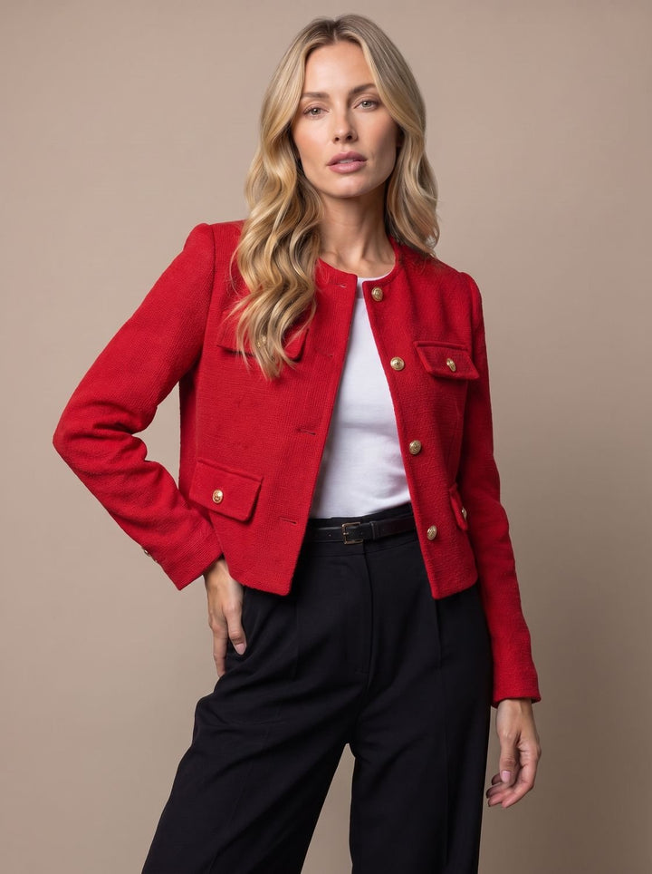 Charline™ | Women's Cropped Tweed Blazer with Gold Buttons