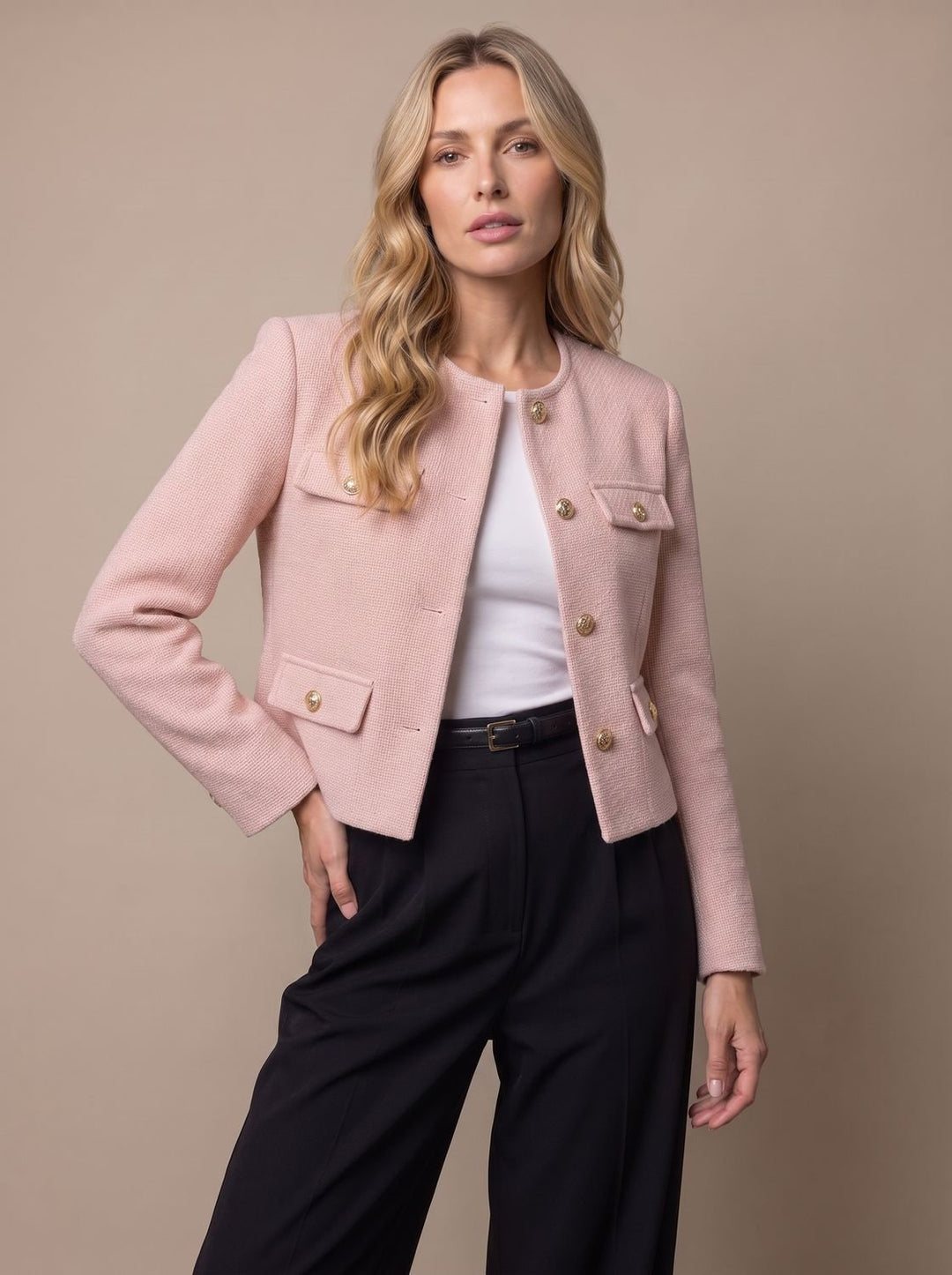 Charline™ | Women's Cropped Tweed Blazer with Gold Buttons