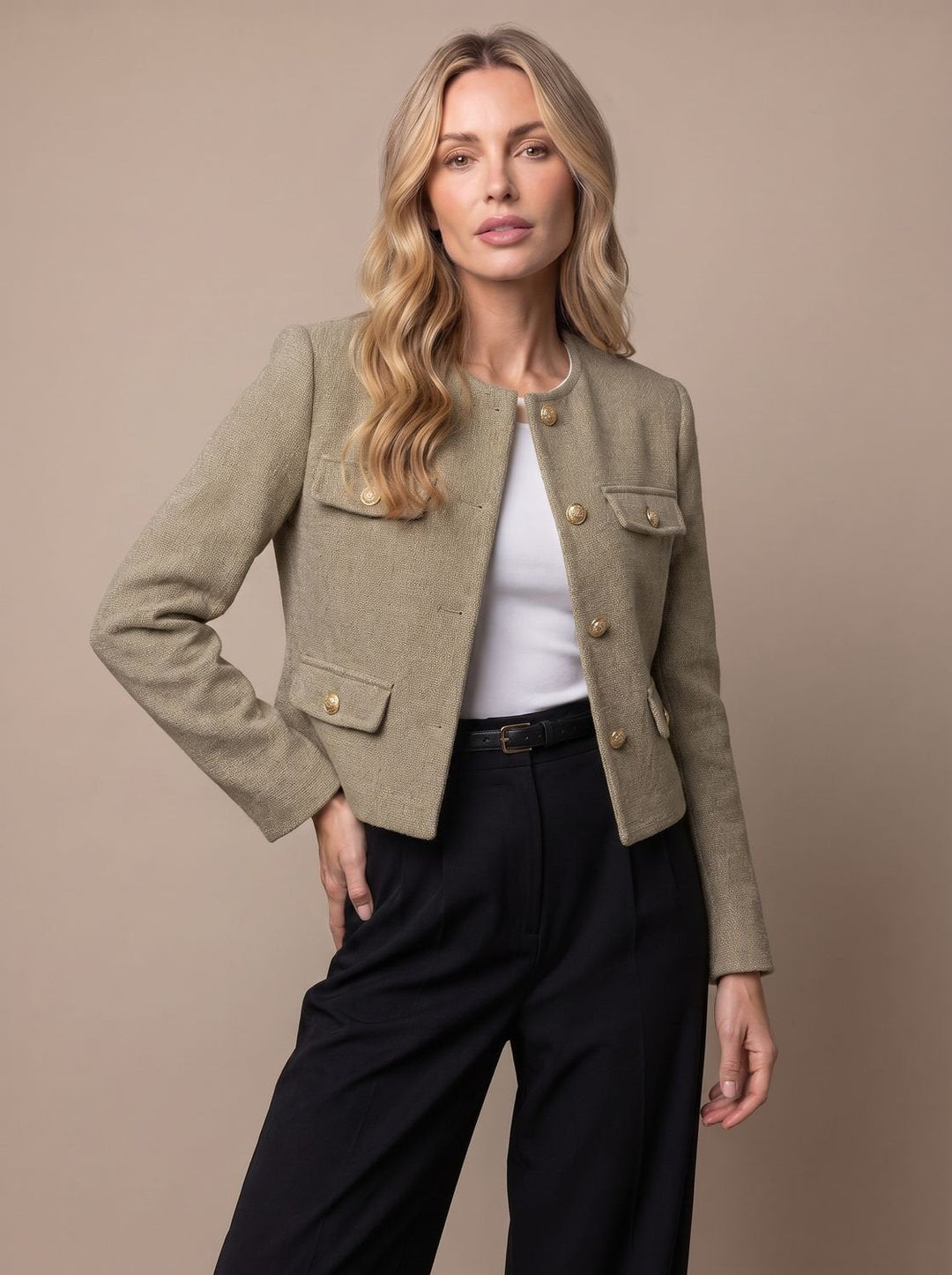 Charline™ | Women's Cropped Tweed Blazer with Gold Buttons