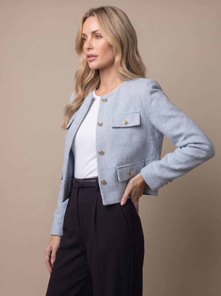 Charline™ | Women's Cropped Tweed Blazer with Gold Buttons