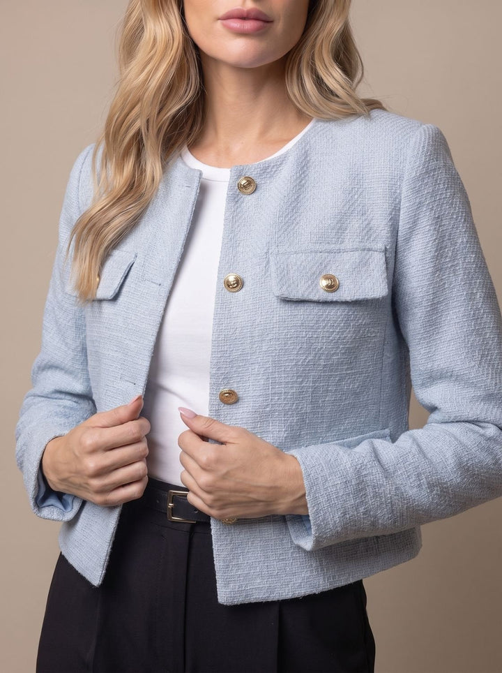 Charline™ | Women's Cropped Tweed Blazer with Gold Buttons