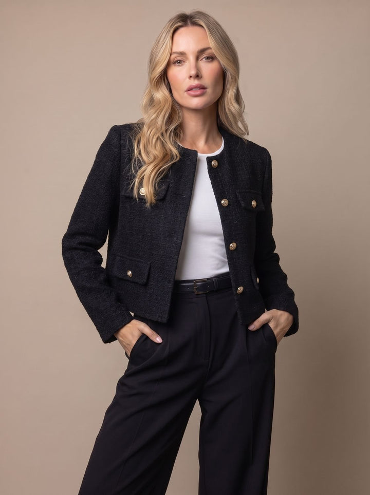 Charline™ | Women's Cropped Tweed Blazer with Gold Buttons