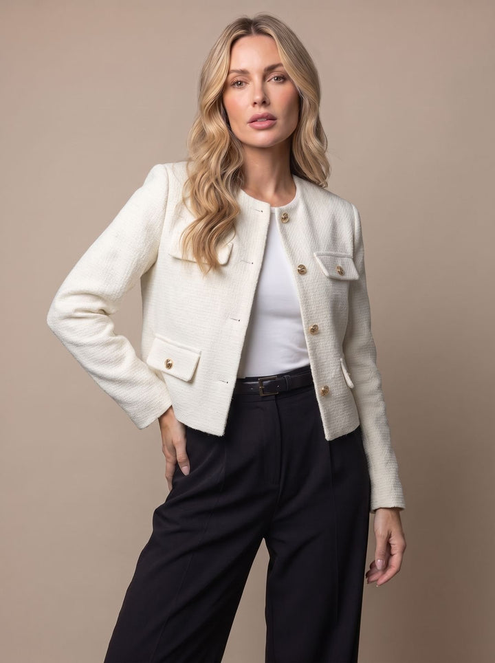 Charline™ | Women's Cropped Tweed Blazer with Gold Buttons