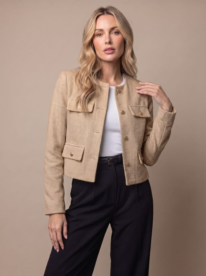 Charline™ | Women's Cropped Tweed Blazer with Gold Buttons