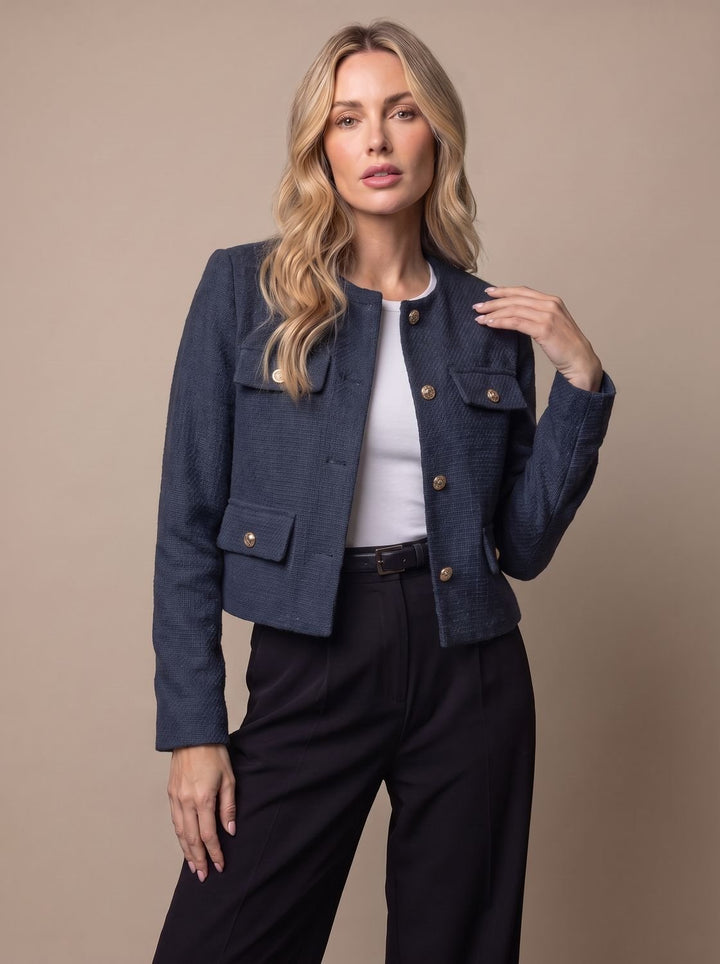 Charline™ | Women's Cropped Tweed Blazer with Gold Buttons