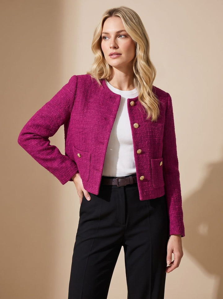 Charline™ | Women's Cropped Tweed Blazer with Gold Buttons