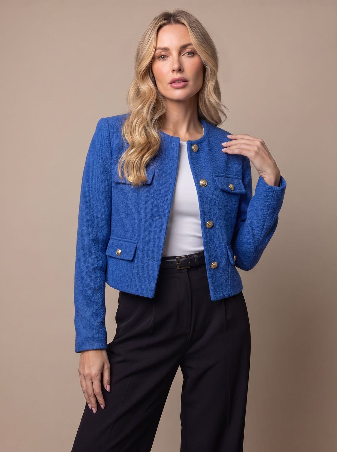 Charline™ | Women's Cropped Tweed Blazer with Gold Buttons