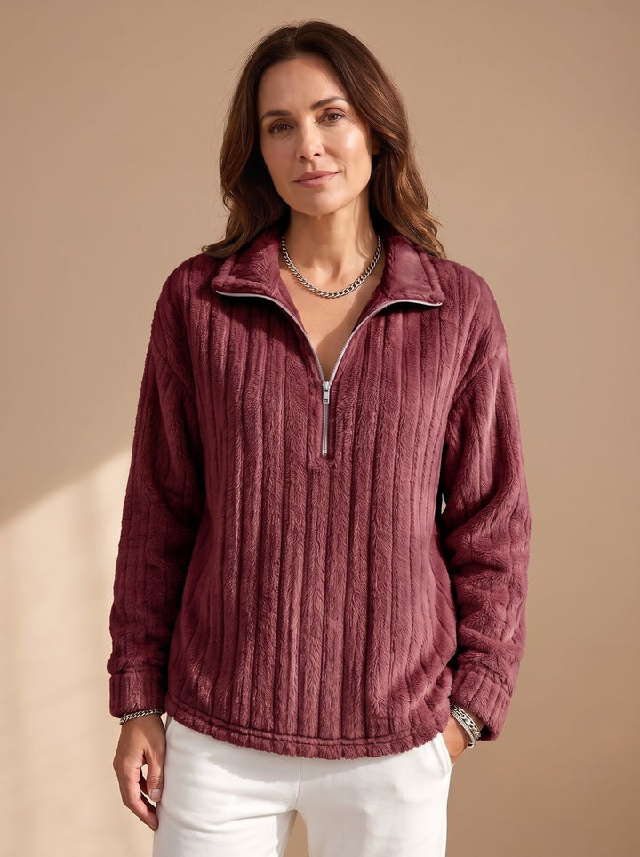 Michele™ | Women's Half Zip Ribbed Plush Pullover