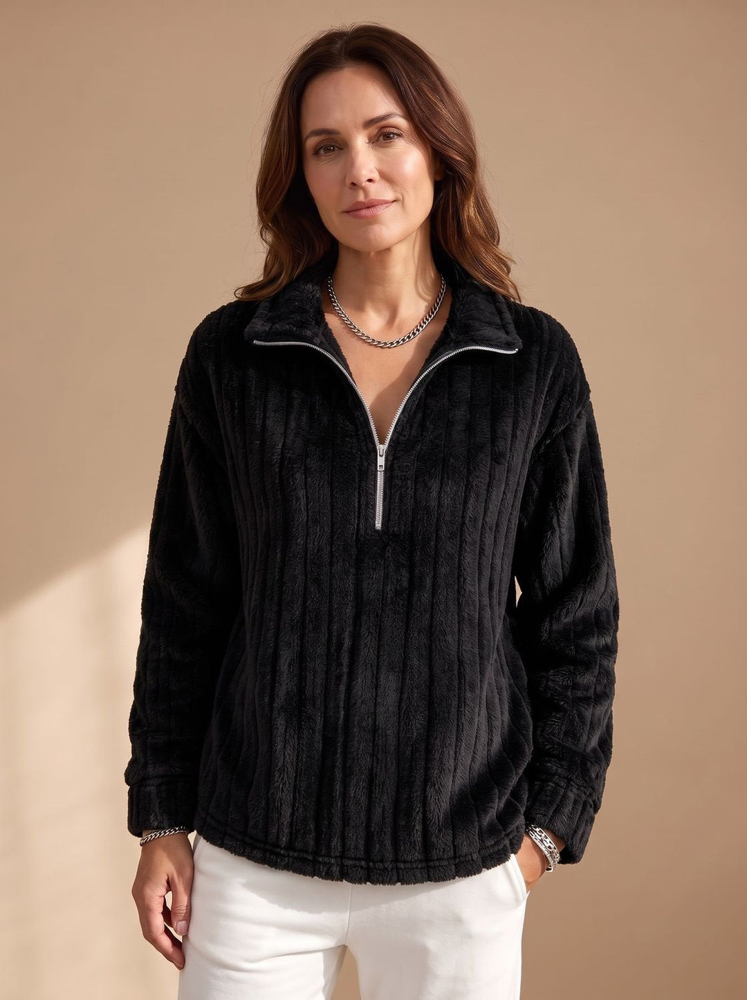 Michele™ | Women's Half Zip Ribbed Plush Pullover