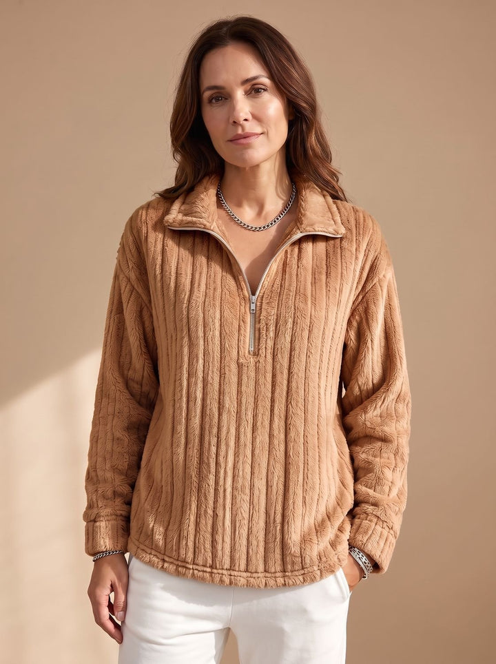 Michele™ | Women's Half Zip Ribbed Plush Pullover