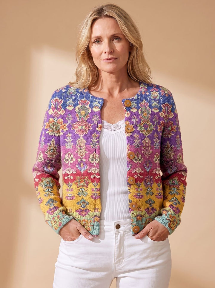 Paulette™ | Women's Floral Knit Cardigan with Button Front and Crew Neck