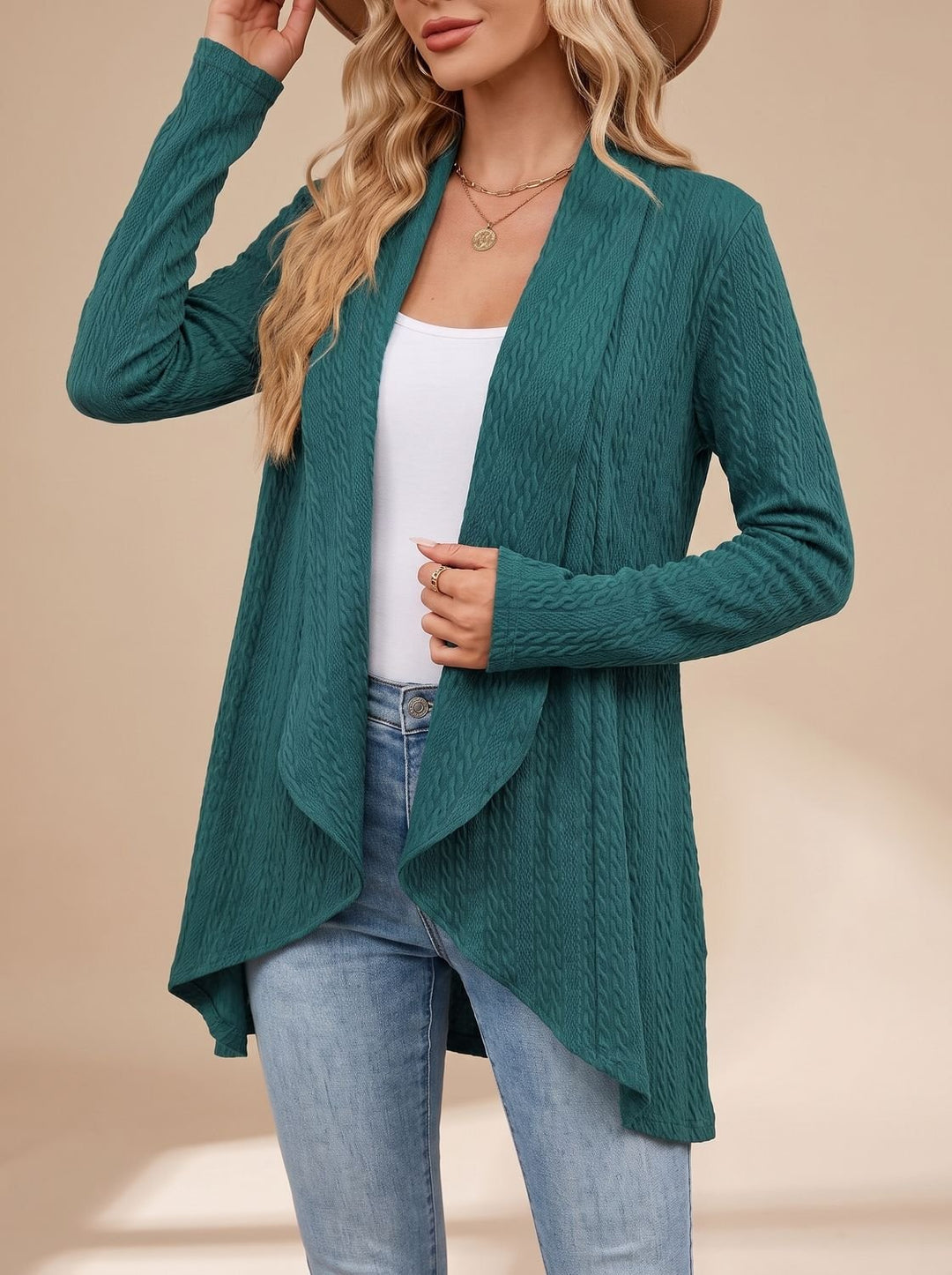 Rosine™ | Women's Cable Knit Open Front Cardigan with Long Sleeves