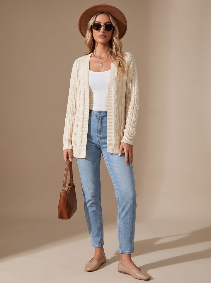 Rosine™ | Women's Cable Knit Open Front Cardigan with Long Sleeves