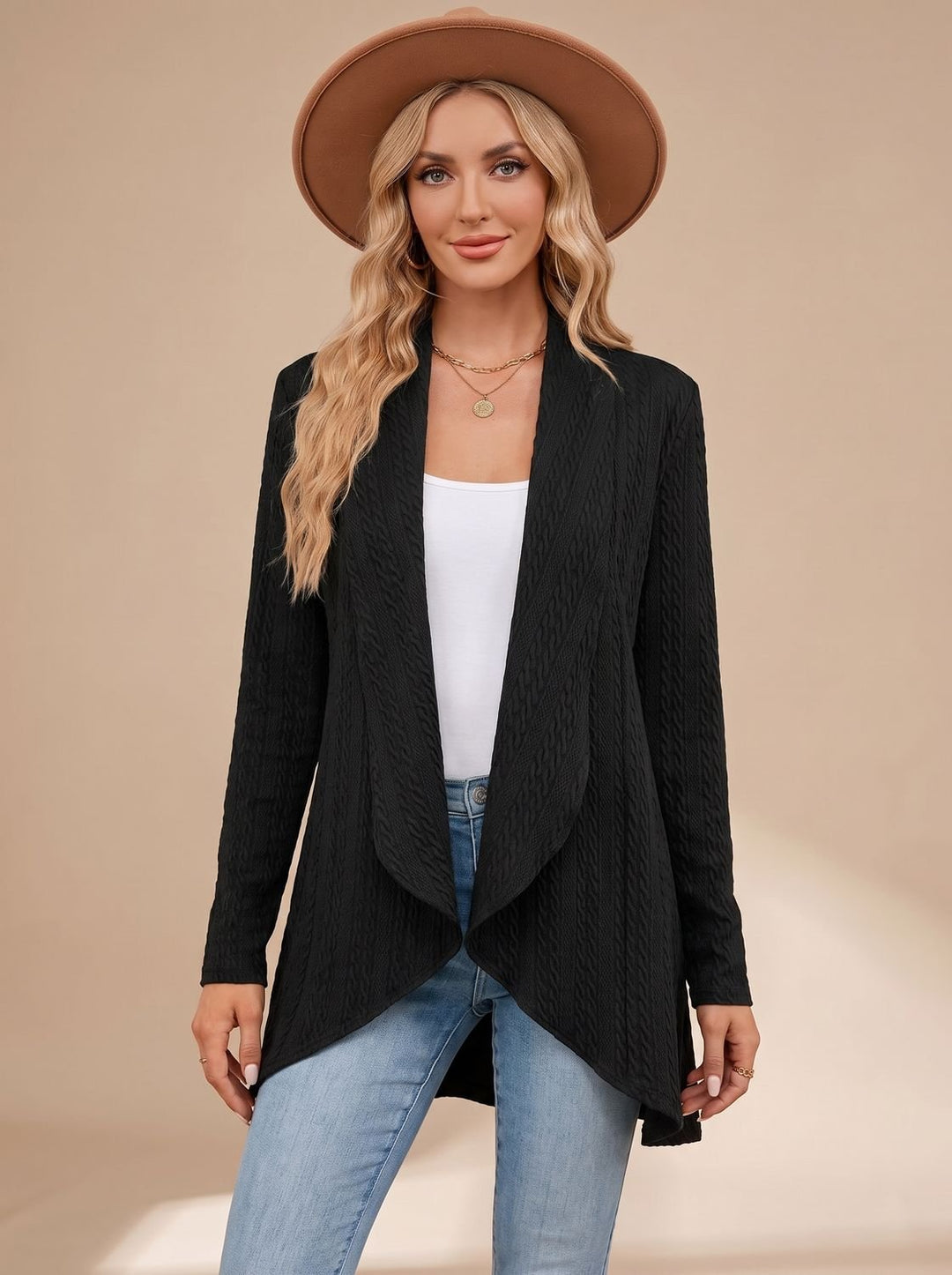Rosine™ | Women's Cable Knit Open Front Cardigan with Long Sleeves