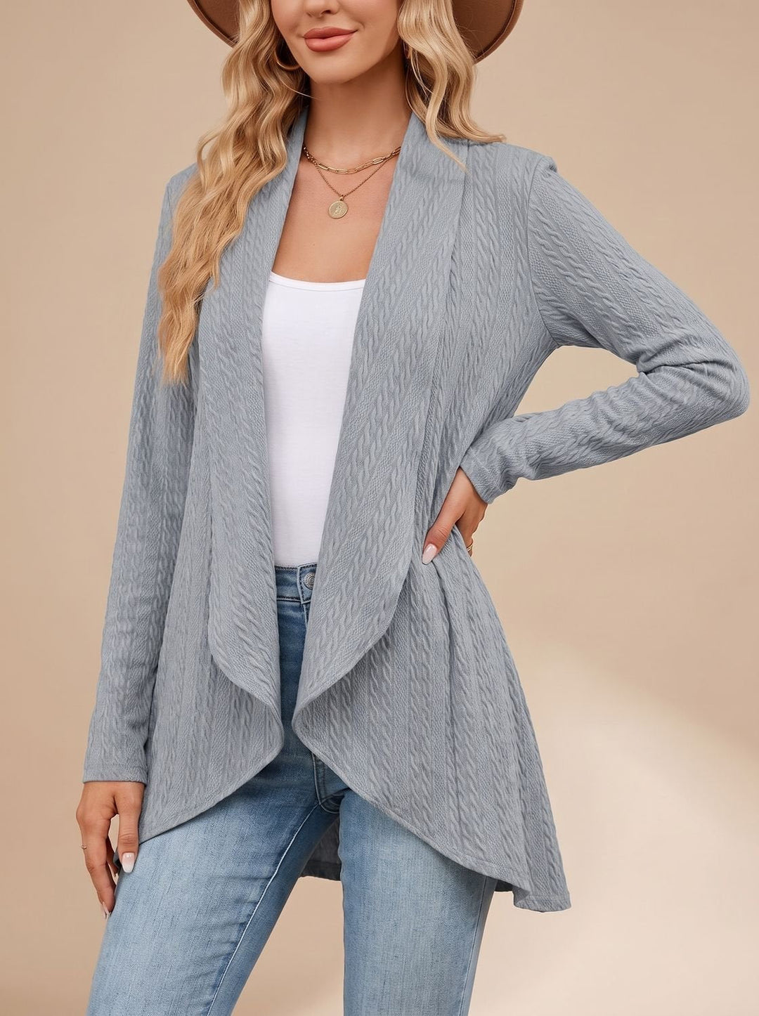Rosine™ | Women's Cable Knit Open Front Cardigan with Long Sleeves