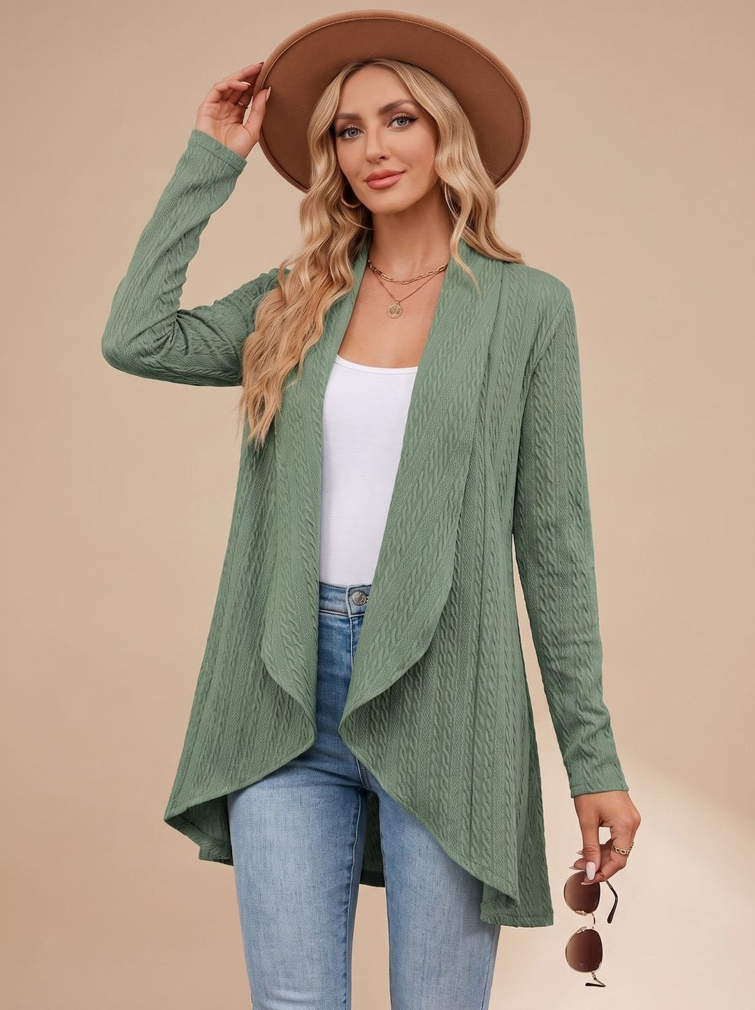 Rosine™ | Women's Cable Knit Open Front Cardigan with Long Sleeves