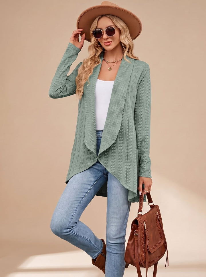 Rosine™ | Women's Cable Knit Open Front Cardigan with Long Sleeves