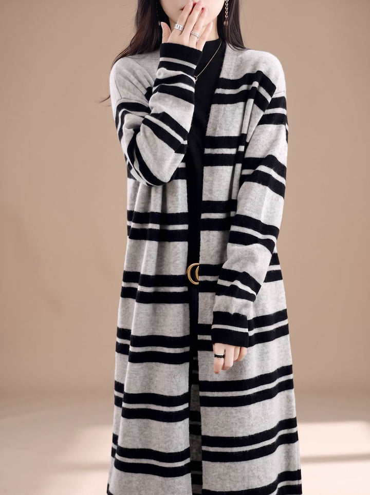 Lucette™ | Women's Oversized Striped Long Cardigan with Open Front