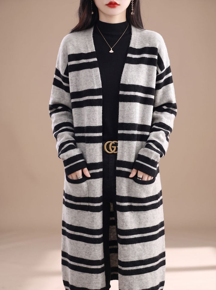 Lucette™ | Women's Oversized Striped Long Cardigan with Open Front