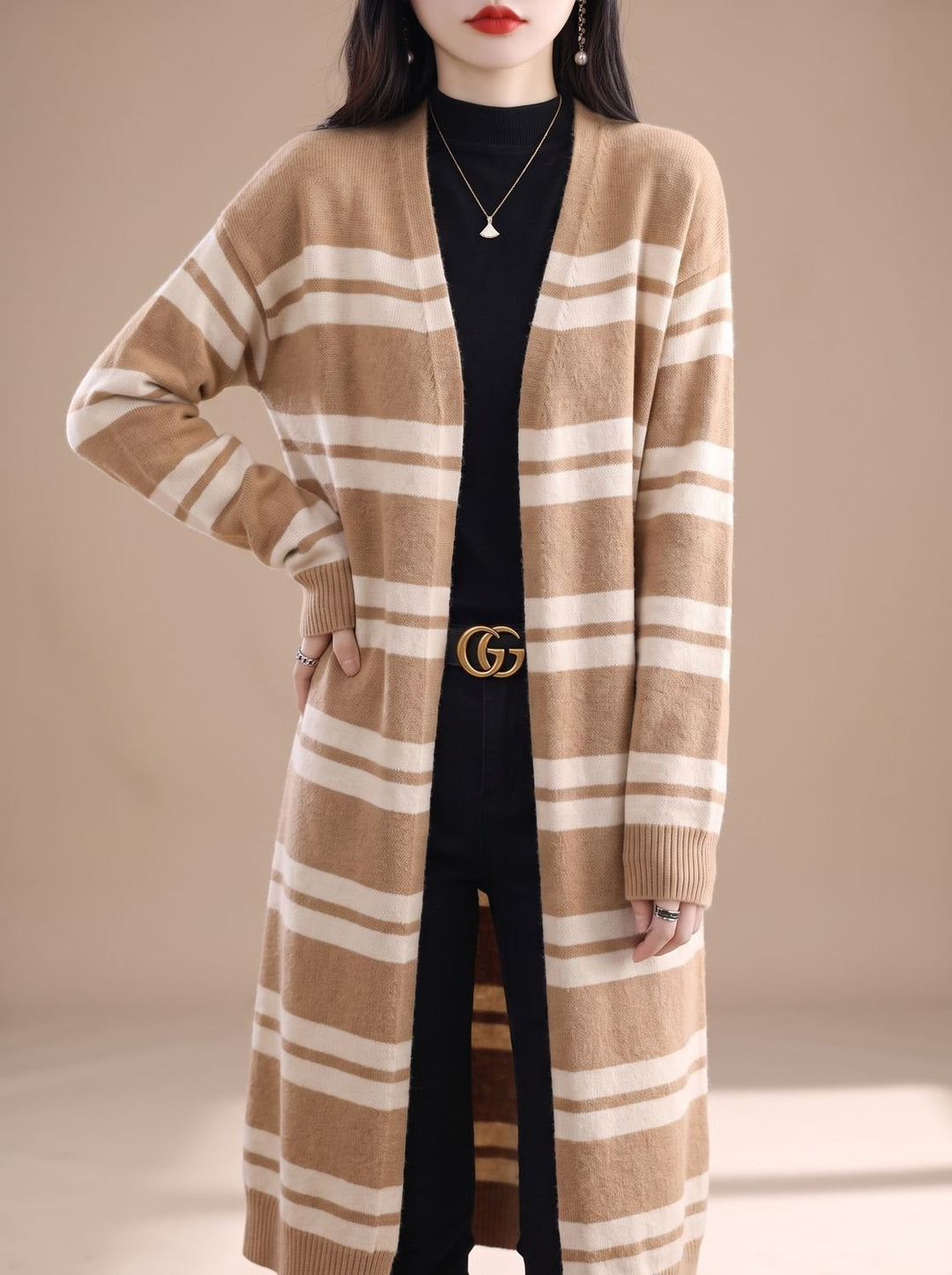 Lucette™ | Women's Oversized Striped Long Cardigan with Open Front