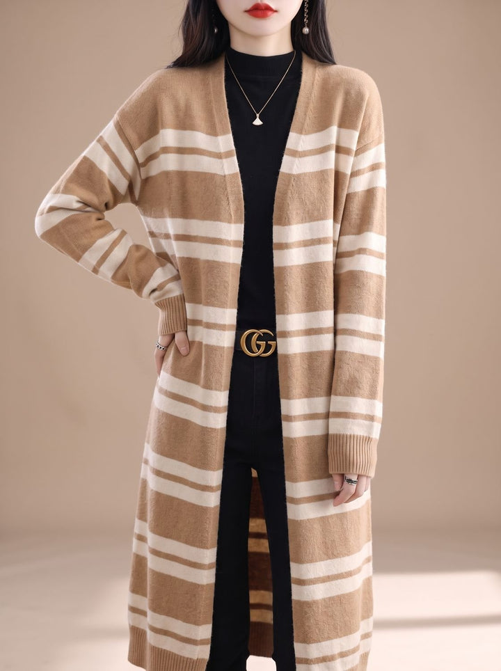 Lucette™ | Women's Oversized Striped Long Cardigan with Open Front