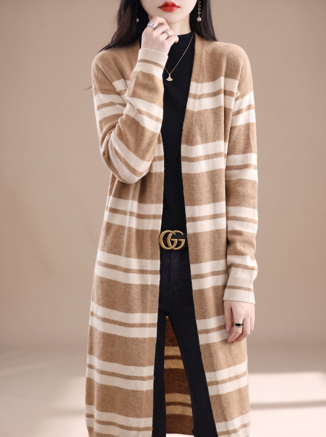 Lucette™ | Women's Oversized Striped Long Cardigan with Open Front