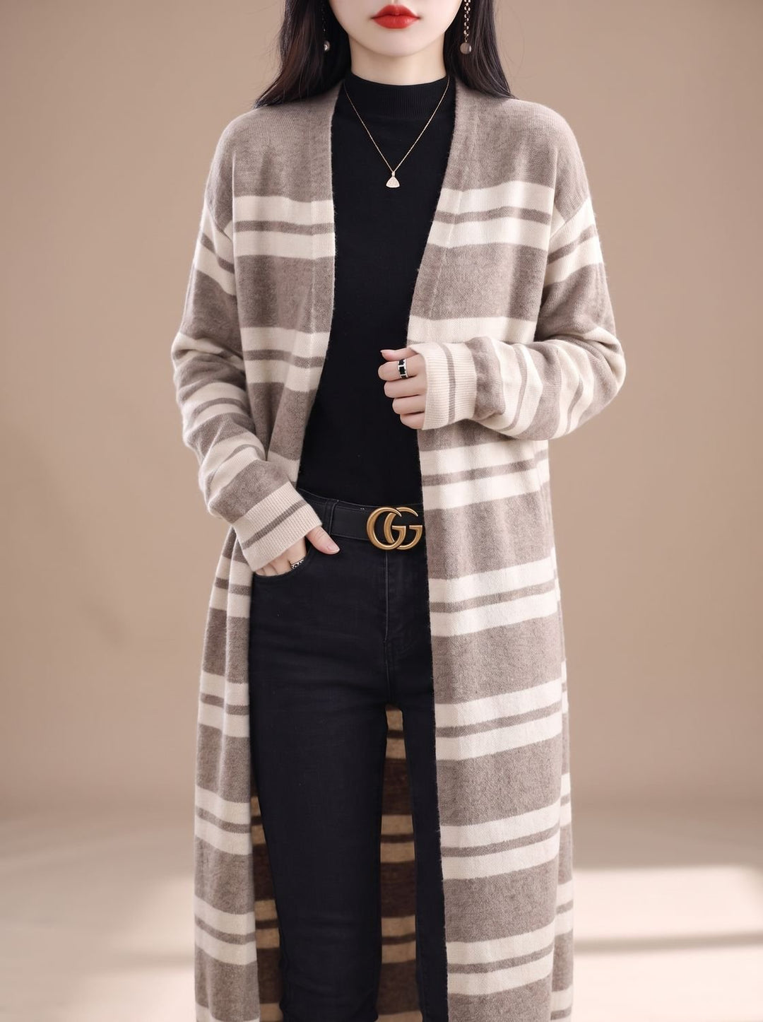 Lucette™ | Women's Oversized Striped Long Cardigan with Open Front
