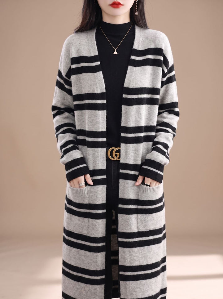 Lucette™ | Women's Oversized Striped Long Cardigan with Open Front