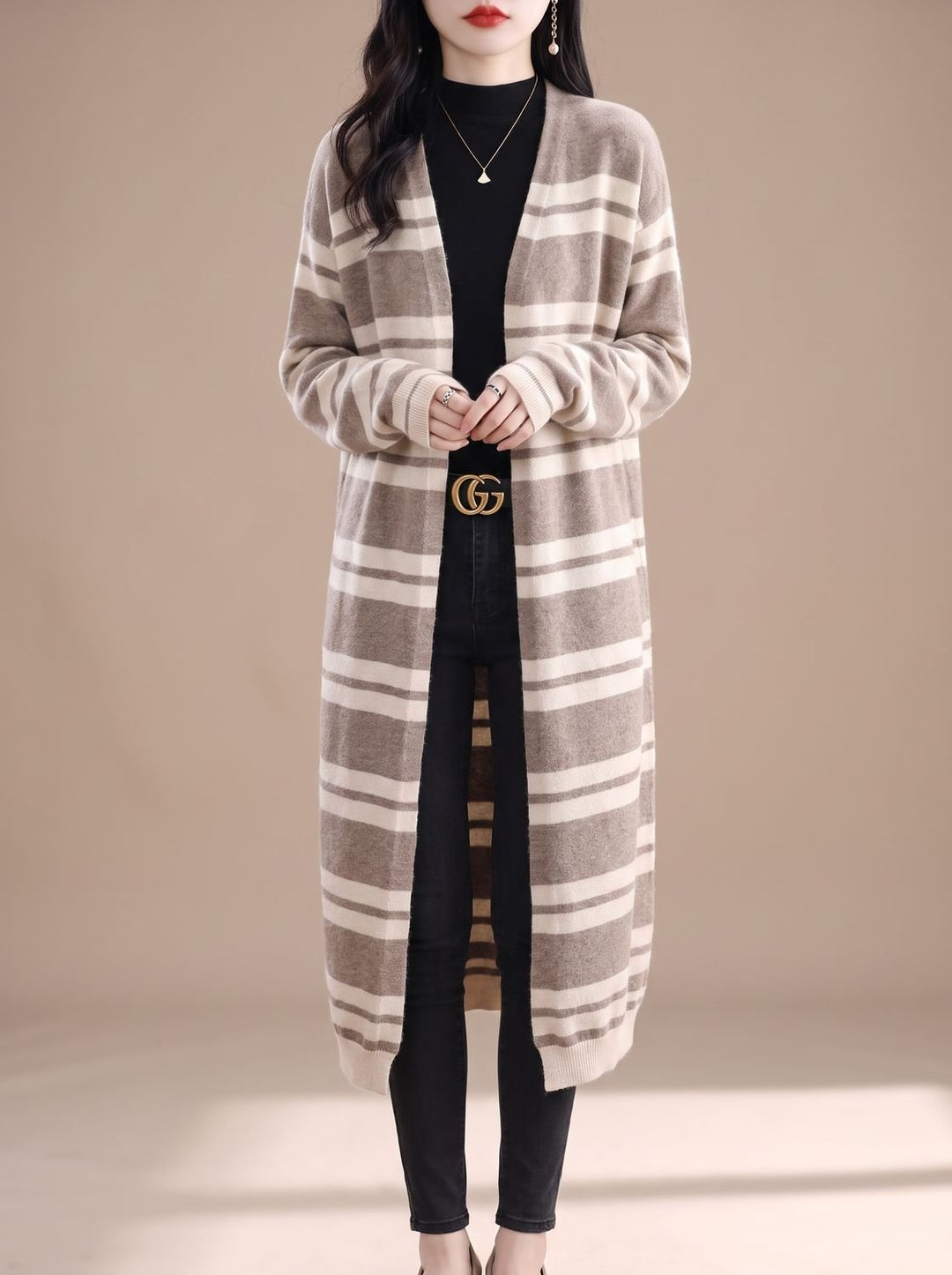 Lucette™ | Women's Oversized Striped Long Cardigan with Open Front